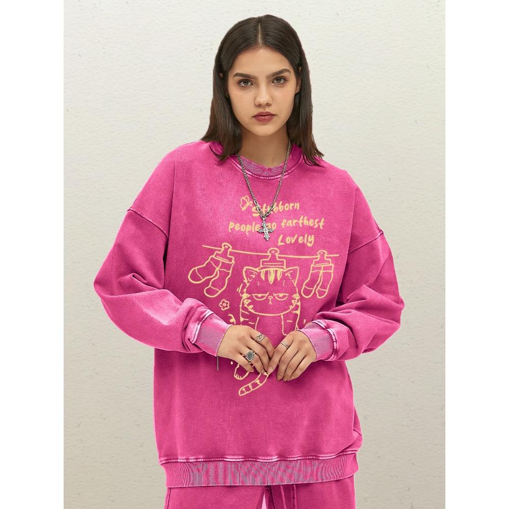 

Люди идут дальше Прекрасная подвесная кошка с принтом Женские выстиранные толстовки Хлопковые повседневные пуловеры Осень Свободная женская 3XL