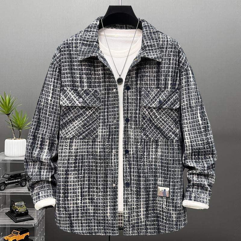 

Большой размер 6XL-11XL Осеннее пальто для мужчин Верхняя одежда Модные мужские клетчатые куртки оверсайз с длинным рукавом 9XL чёрный