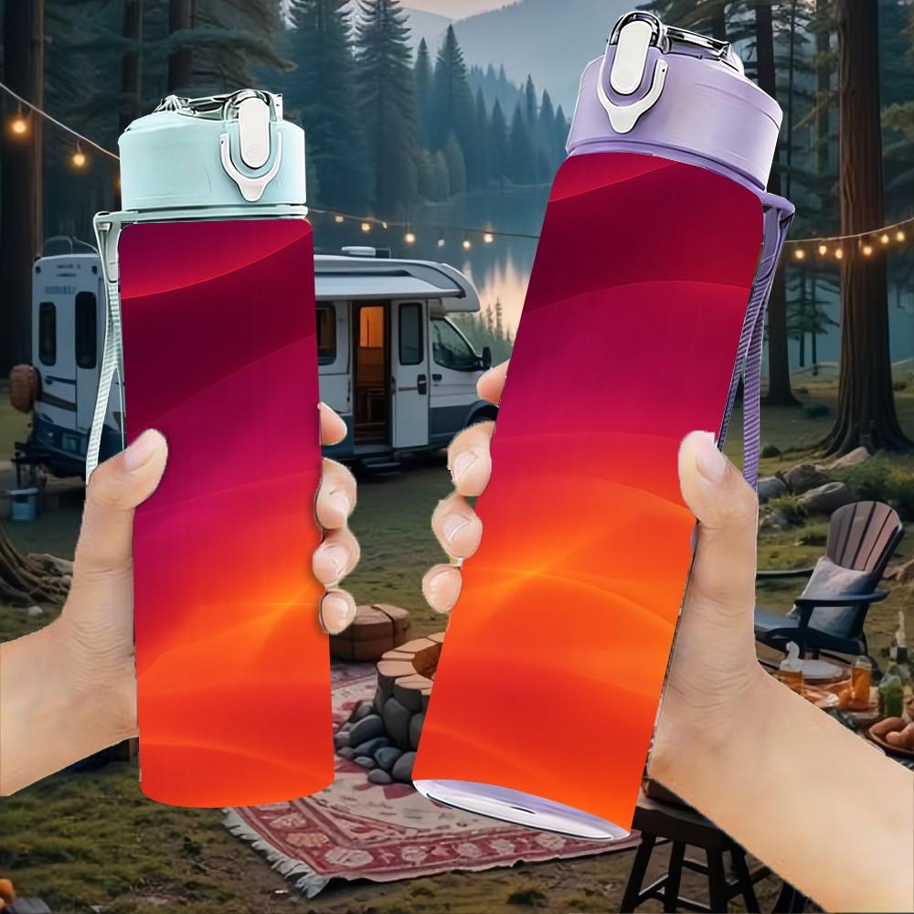 1PC Red Orange Sunset Gradient Sky Print 750ml Color Plastic Sports Water Bottle Leakproof Flip Straw Lid Suitable for Sports Office Home Use