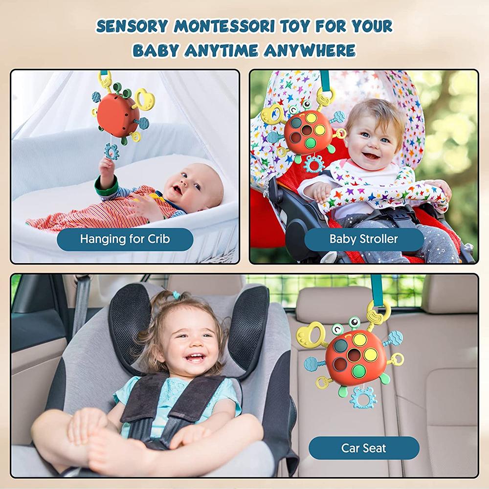 Crab Baby Sensory Montessori Toys Silicone Pull String Toy, Teething Toy, Motor Skill Activity Toys for 1-3 Year Babies