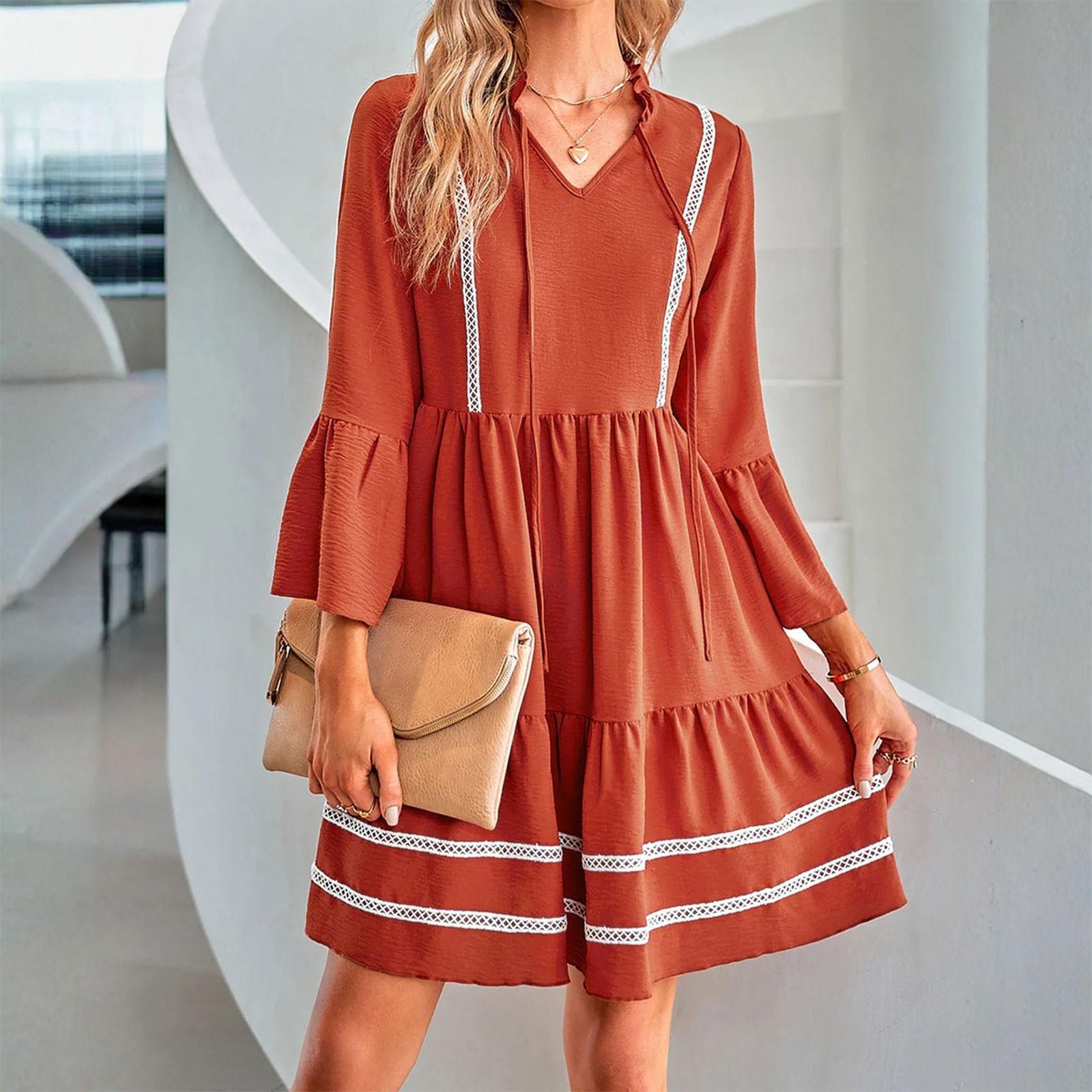 

Женское повседневное летнее платье с рукавами три четверти, V-образным вырезом, оборками, капюшоном, кружевное, летящее, пляжное XL шафрановый