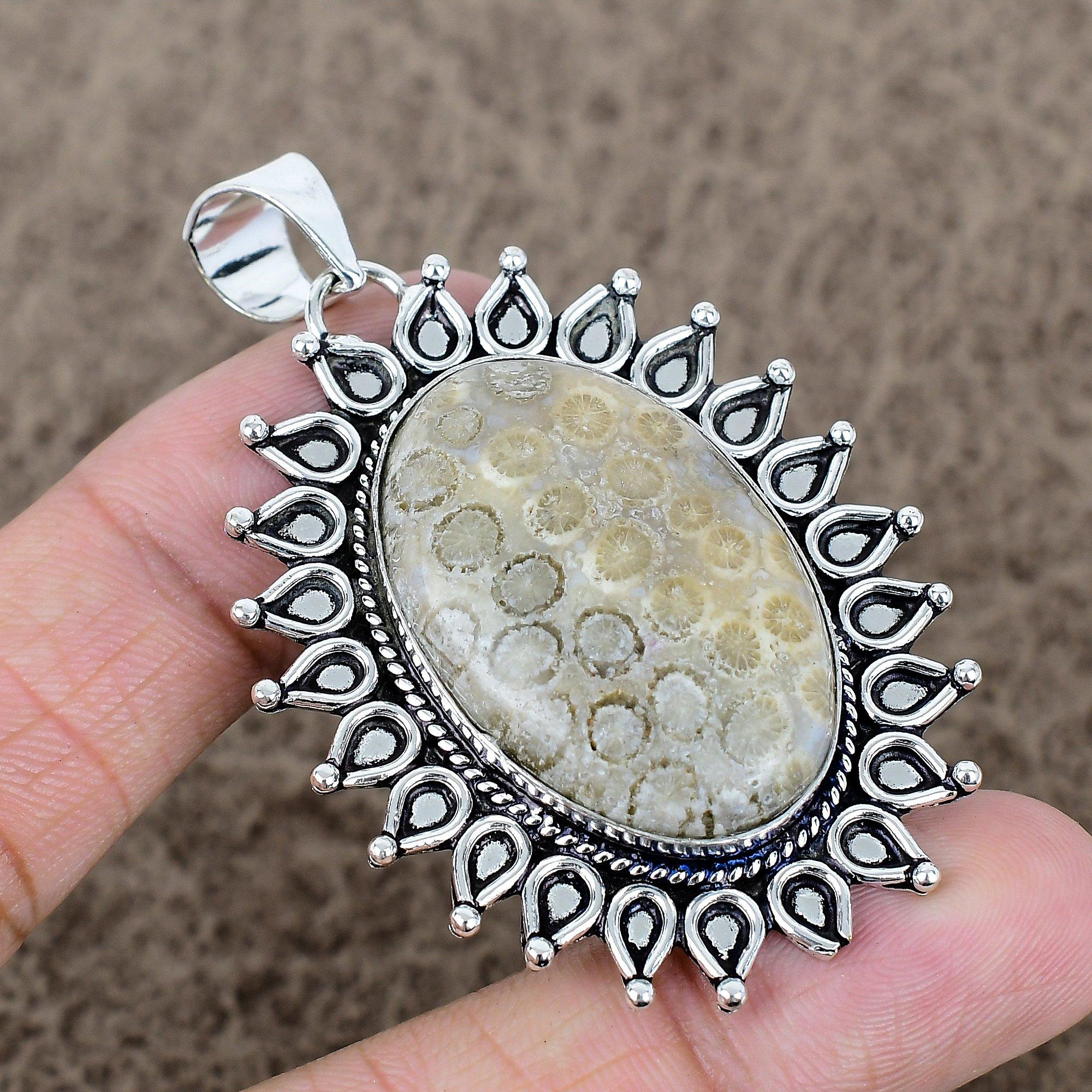 

Fossil Coral Gemstone Handmade 925 Sterling Silver Jewelry Pendant 2.52 KKG-751