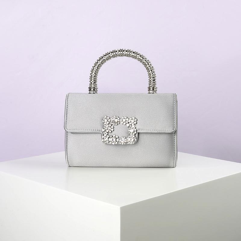 

Rhinestone Square Shape Solid Pattern Magnetic Closure Multi-Strap Evening Daily Use Fashion Handheld Bag with Polyester Lining L19xW5xH13cm