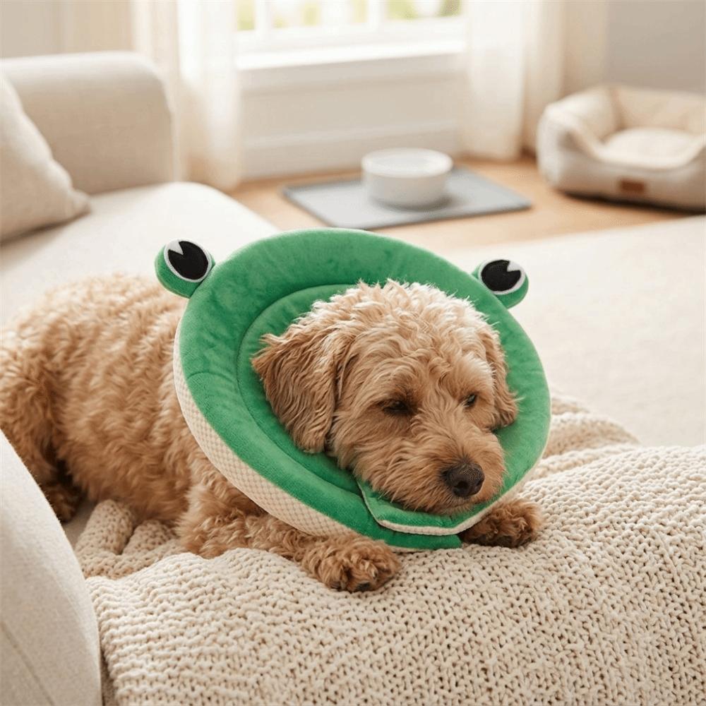 Frog Shape Frog Shaped Collar Soft Fabric Anti Licking Collar Sturdy Pet Recovery Collar  Bath Use S