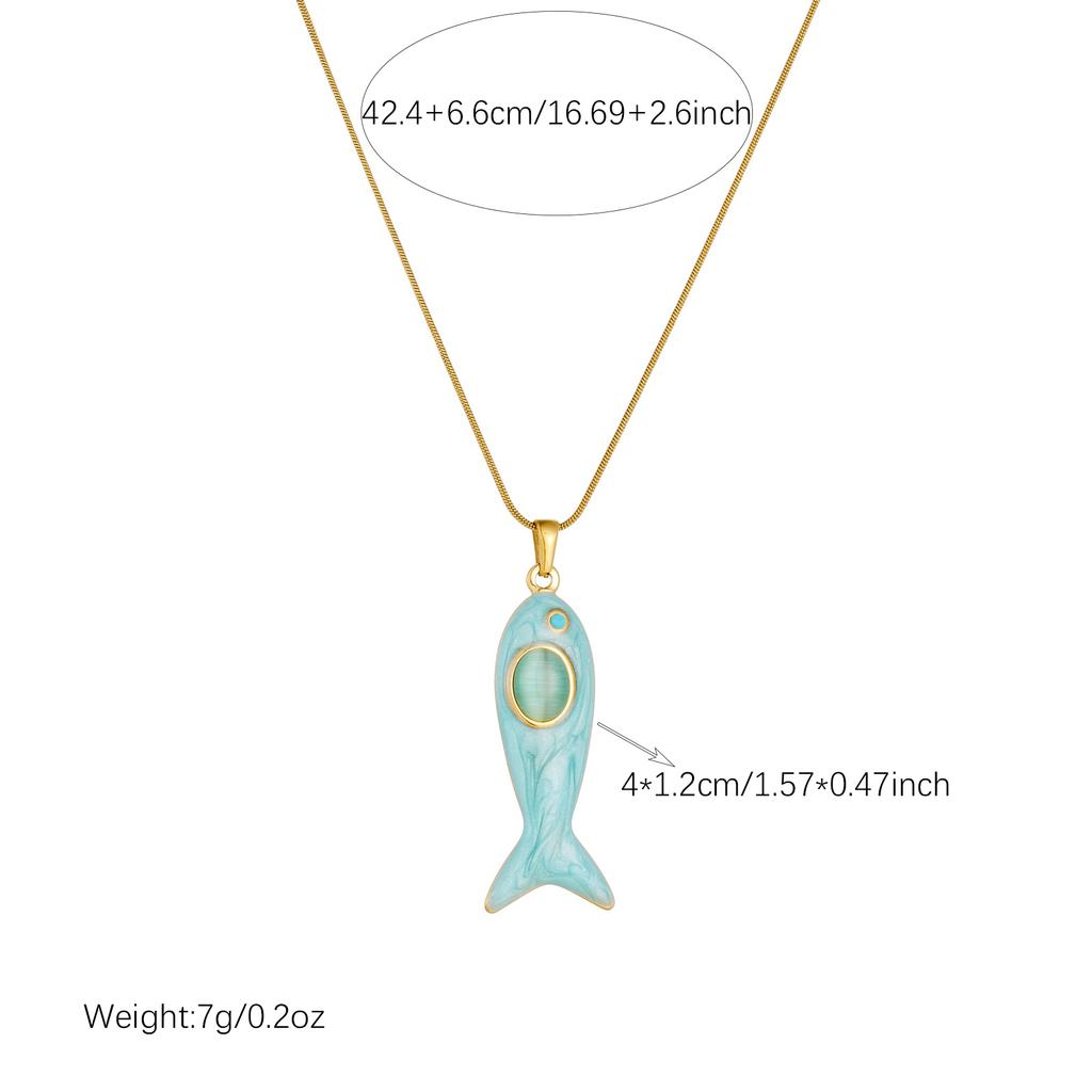 Edelstahl Blau Glasiert Emaille Fisch Anhänger Halskette Für Damen Lady Ozean Strand Mode Neues Schmuck Accessoire Party Geschenk