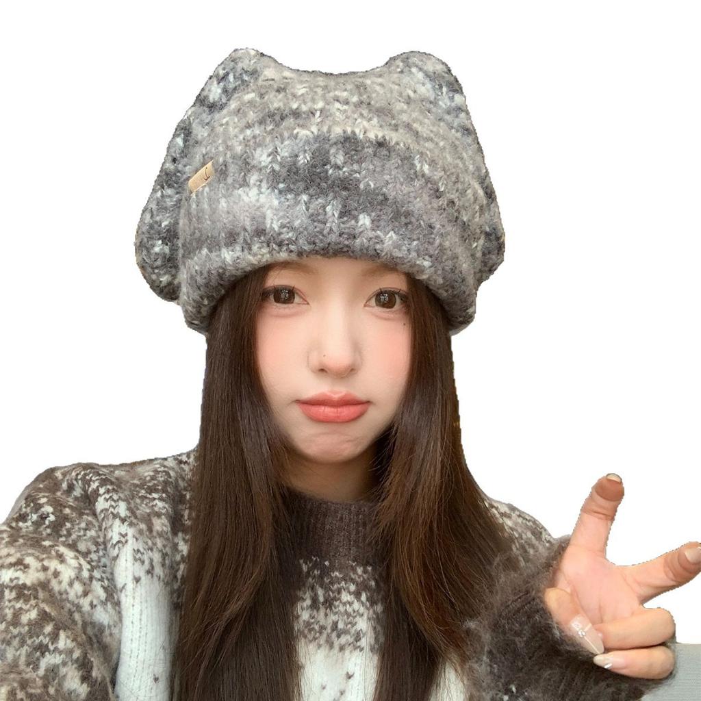 Woolen Hat for Women In Autumn and Winter Large Head Circumference  Small Face  Small Knitted Hat Warm and Cold-proof Baotou Hat