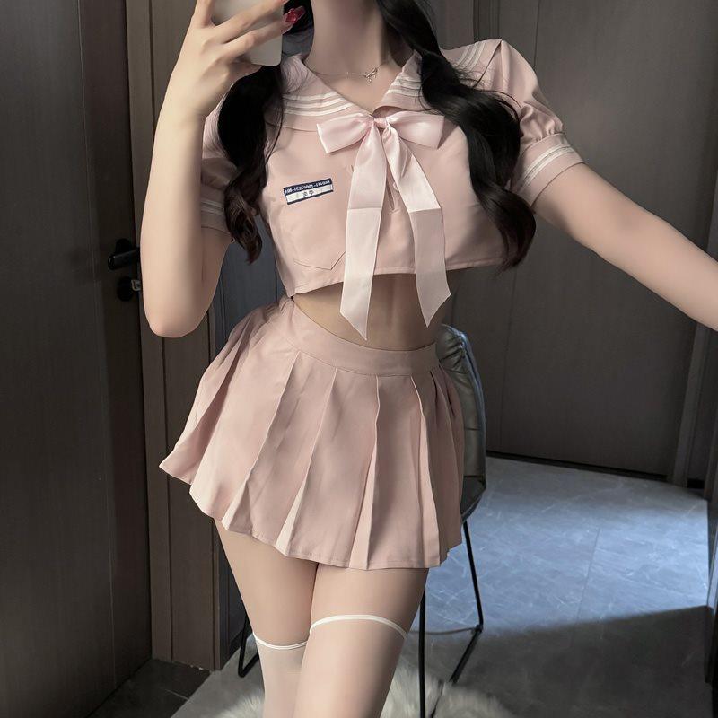 2024 New Japanese Anime School Girl Cosplay Student Sailor JK Uniform Skirt Sets Sweet Short Sleeve Crop Tops Navy Lingerie Set