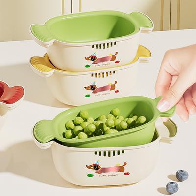 Vegetable Colander Strainer Bowl Food Grade BPA Free Dustproof Design Double Layer Fruit Washing Basket with Strainer
