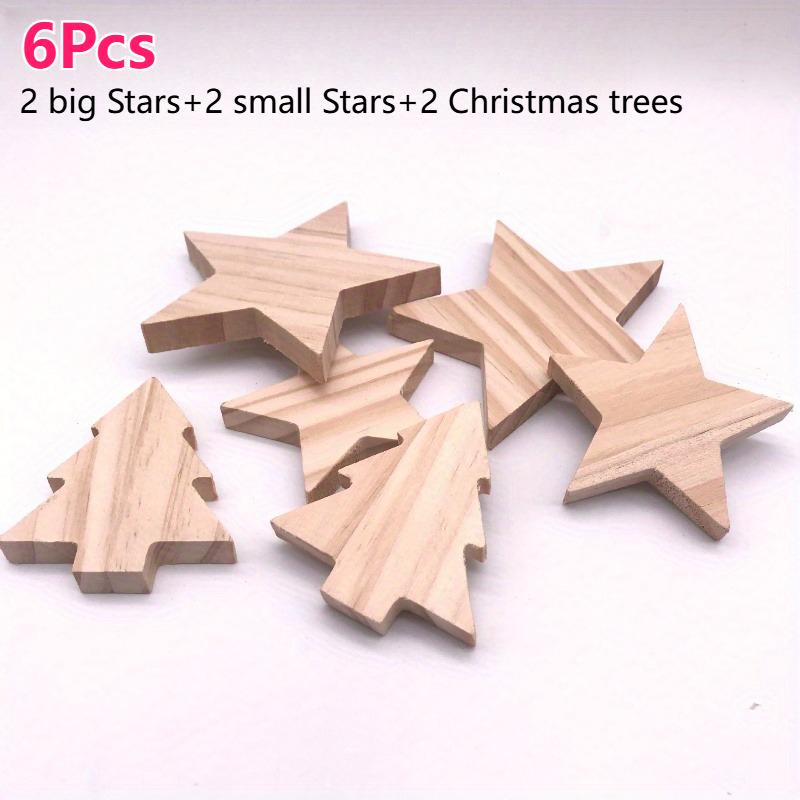 

6-24pcs Solid Wood Christmas Tree Star Ornaments Christmas Decor 3D Wood Texture Craft Ornament Home Table Xmas Decorations 2025