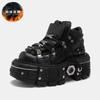 Fashion 2025 New Fashion Retro Tank-Soled Shoes Metal High-Top Shoes Thick-Soled Real Leather Shoes Punk Platform Sole Style Shoes Women