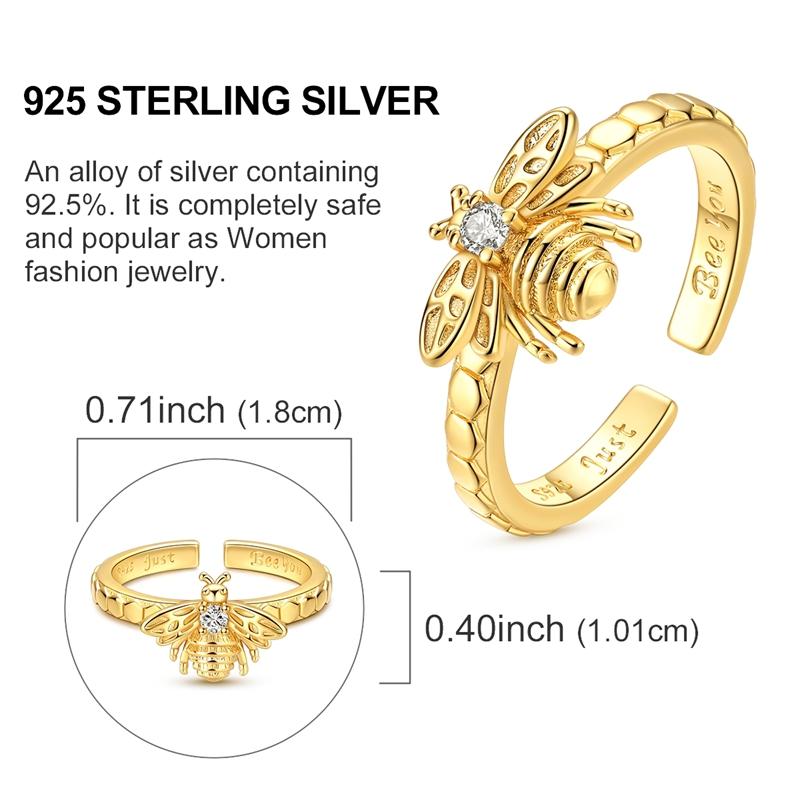 Original 925 Silver Ring Sparking Bee Eye Sun Moon Star Open Rings for Women Girls Jewelry Birthday Anniversary Engagement Gifts