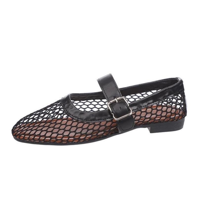 Large size word with mesh low heel fashion casual single shoes women's summer new fishing net socks sandals women