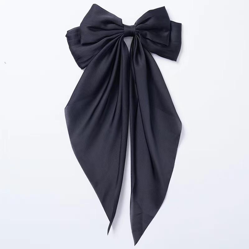 1 Pcs Fashionable Solid Color Ribbon Bow Hair Clip Women's Elegant Long Satin Large Bow Spring Clip Hair Accessory Top Clips