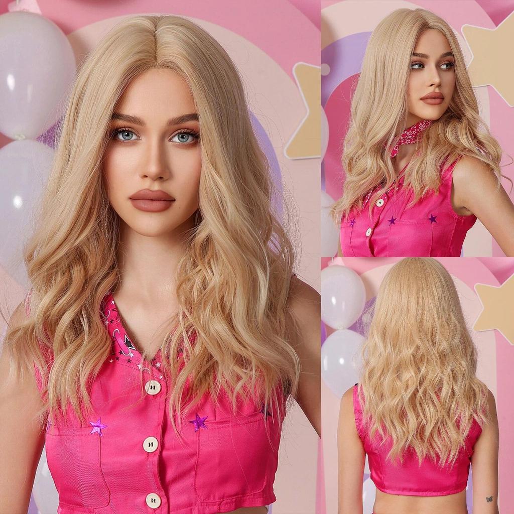 LOUIS FERRE Long Wavy Blonde Synthetic Wigs for Women 26in Light Golden Natural Hair Hairline Hand-Tied Hairline Lace Front Wig