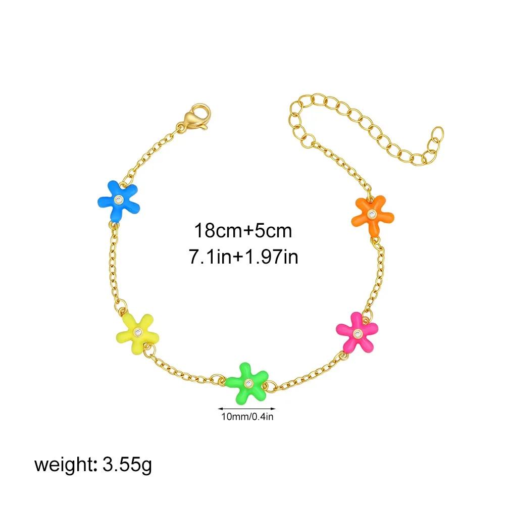Multicolour Mini Wildeflower Daisy Bracelets Handmade Gold Color Anklet Chain Enamel Flower Adjust Bangle Bracelets Party Gift