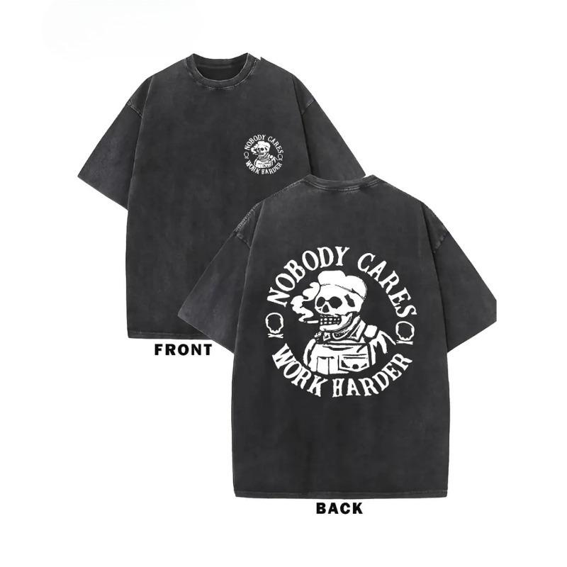 

European sizes Men s T-Shirt with Front and Back Printed Patterns - Loose, Trendy, Oversized Style in Retro Distressed Look, Versatile for Casual Wear S чёрный