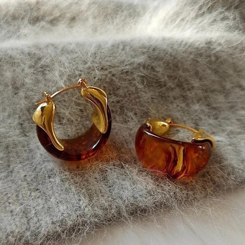 Pendant Vintage Women's Earrings Light Luxury Amber Ear Stud Amber Color Earrings  Party