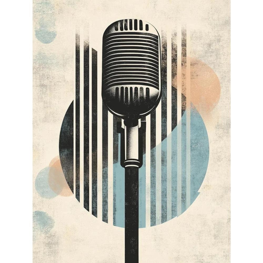 3Pcs Minimalist Boho Music Wall Art,Vintage Watercolor Drum Mic Guitar Canvas Prints,Musical Poster for Studio Living Room Decor