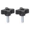 2pcs Star Knobs M6x20mm Male Thread Plastic 4 Star Stud Knobs Hand Tightening Clamp Screws Replacement Handle Black