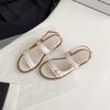 Fashion Double Buckle Band Flat Sandals Women Black/white Leather Back Strap Gladiator Sandalias Mujer Casual Summer Beach Shoes Student