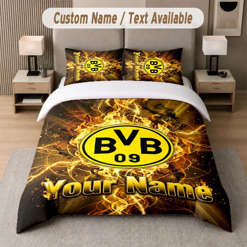 Custom Bedding Set Borussia Dortmund Pattern, Print Name Text 1 Duvet Cover Plus 2 Pillowcases Home Textile