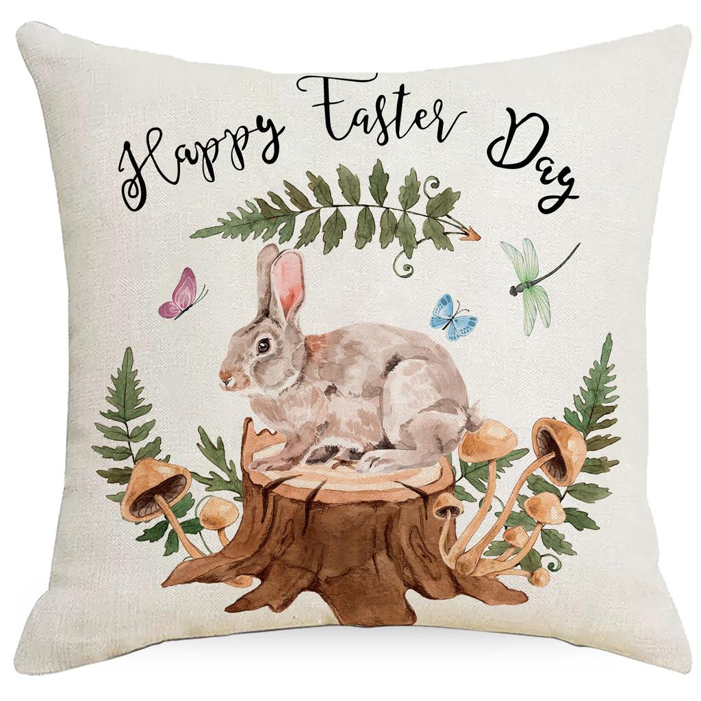 New Easter Pillow Case Rabbit Easter Egg Printed Linen Home Fabric Sofa Pillow Car Cushion