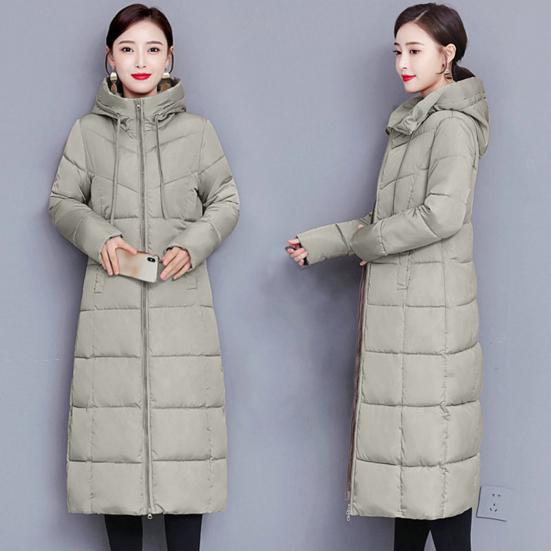 Winter Down Coat Hooded Solid Color Thicken Long Sleeves Pockets Keep Warm