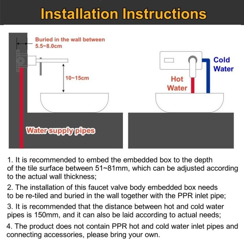 360° Rotation Bathroom Basin Faucet Concealed Wall Mounted Water Tap Single Handle Hot Cold Water Bath Mixer Tap