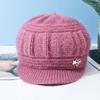 Mid-aged Women Winter Hat Thickened Knitted Elastic Short Brim Heart Rhinestone Decor Pure Color Windproof Warm Head Protection Lady Cap