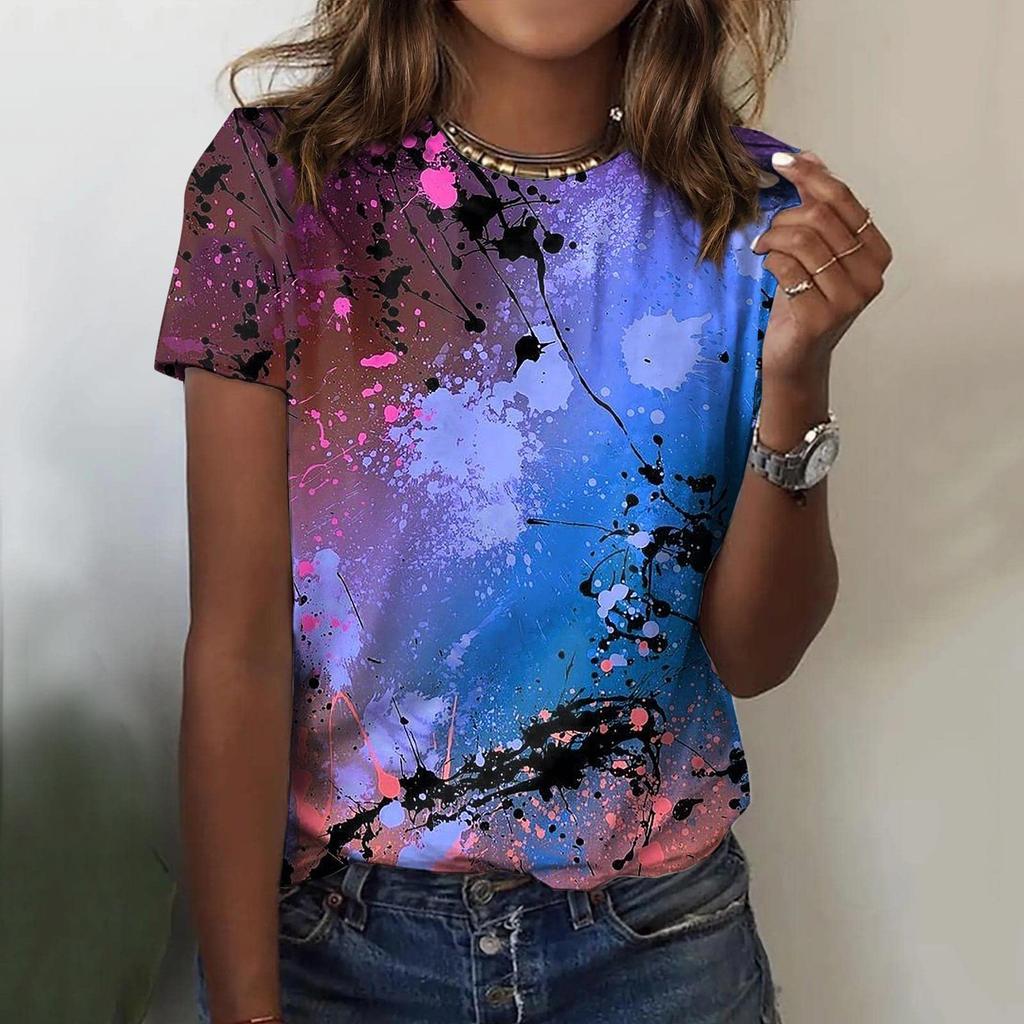 Women's Round-Neck Tops Short Sleeves T-shirt Printed T-shirt Tunic Shirts Vintage Tops