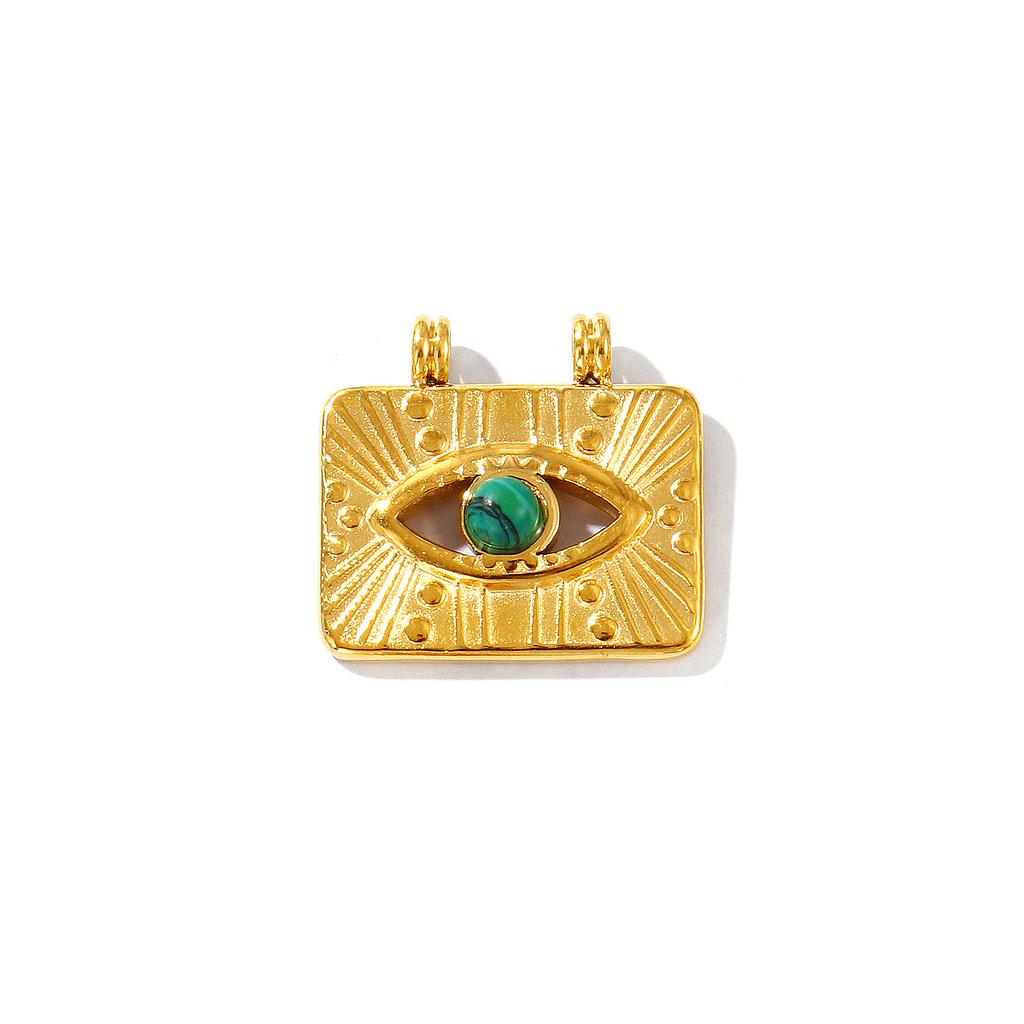 1 Piece 304 Stainless Steel 18K Gold Plated Natural Stone Rhinestone Palm Shaped Eye Rectangle Pendant For Necklace DIY Making