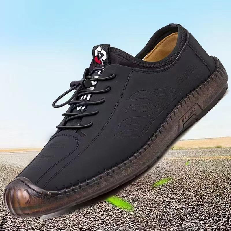 Men's Shoes Spring and Autumn Beef Tendon Sole Lazy Shoes Soft Sole Soft Surface Lace-up Casual Leather Shoes Comfortable Doudou Shoes