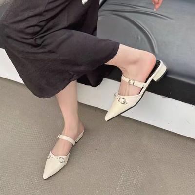 Sandale de vară Baotou la modă, cu vârf ascuțit, decolteu jos, cataramă metalică, o baretă, antiderapante, rezistente la uzură, cu toc mic