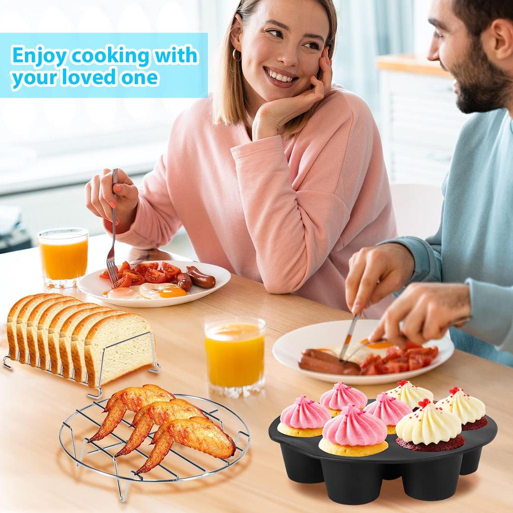 13Pcs Air Fryer Accessories Set Non-stick Safe Durable Compatible with 3.7-6.8QT Oil-free Fryer Universal Kitchen Baking Tools
