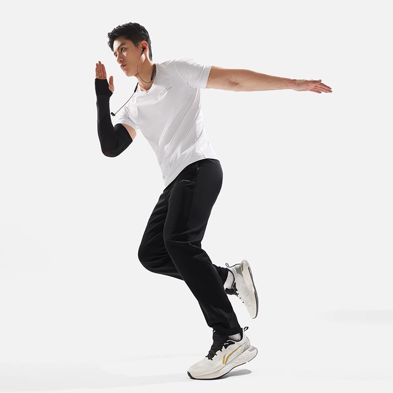 Li Ning Fitness Series Solid Color Straight Leg Moisture Wicking Quick Dry Knitted Sports Pants Men pants Black AKLU479-1