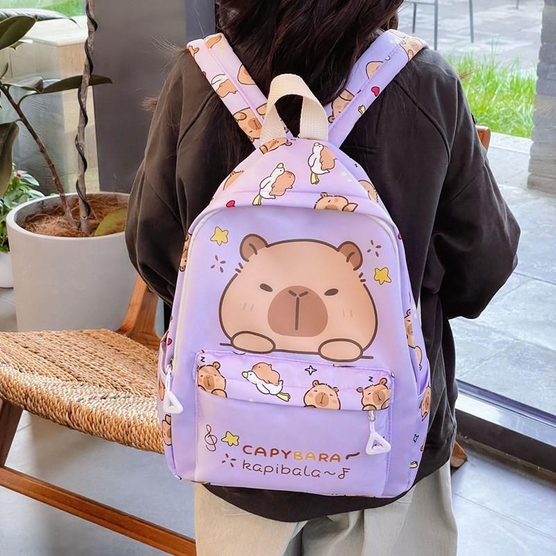 Themed Capybara Childrens Backpack With Letter And Cartoon Print For Use School