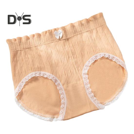 Women Briefs Mid Waist Seamless Lace Bow Decor Solid Color Soft Breathable Elastic Thin Anti septic Moisture wicking Lady Underpants Female Underwear