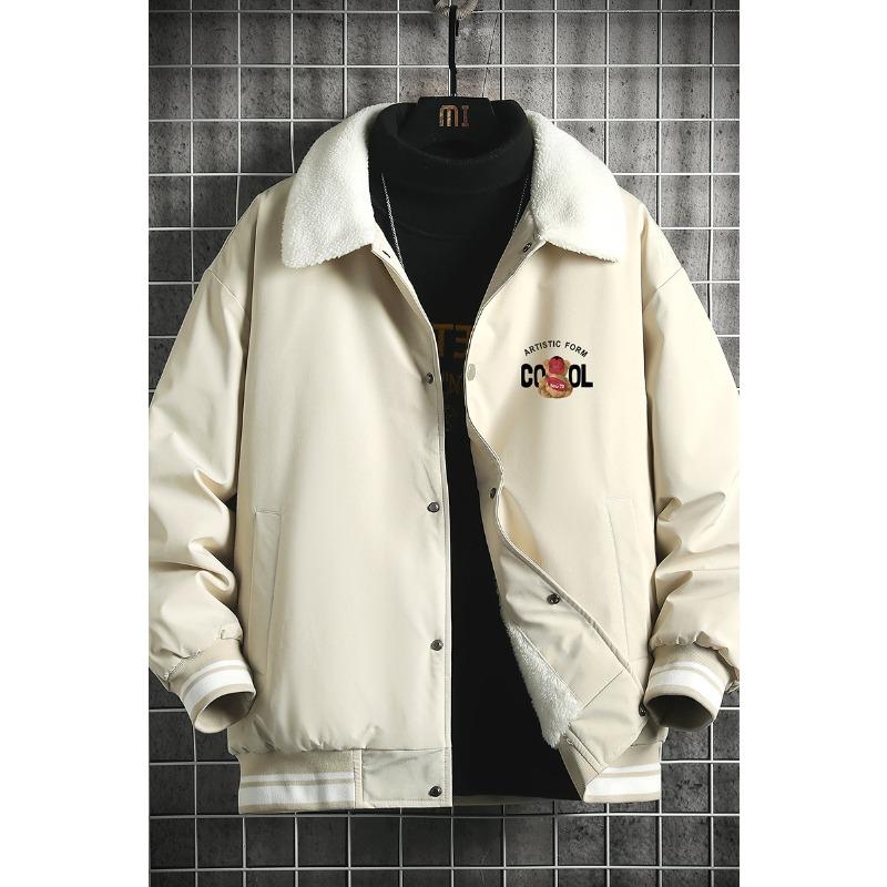New fleece thickened couple cotton clothes, student winter clothes, cold-proof tops, men's fleece thickened cotton-padded clothes lapel