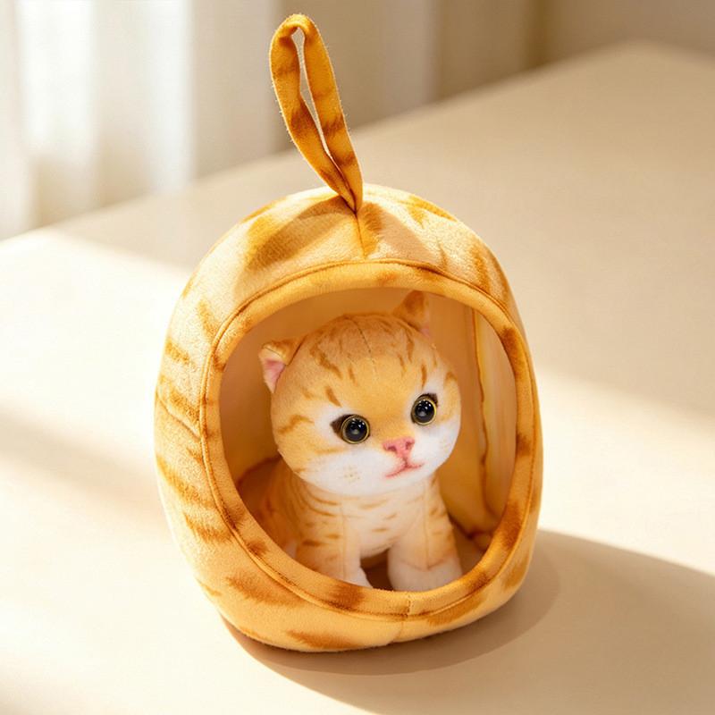 Plush Cat Doll Bed Toy With Realistic Threecolor Feline Design For Kids And Collectors