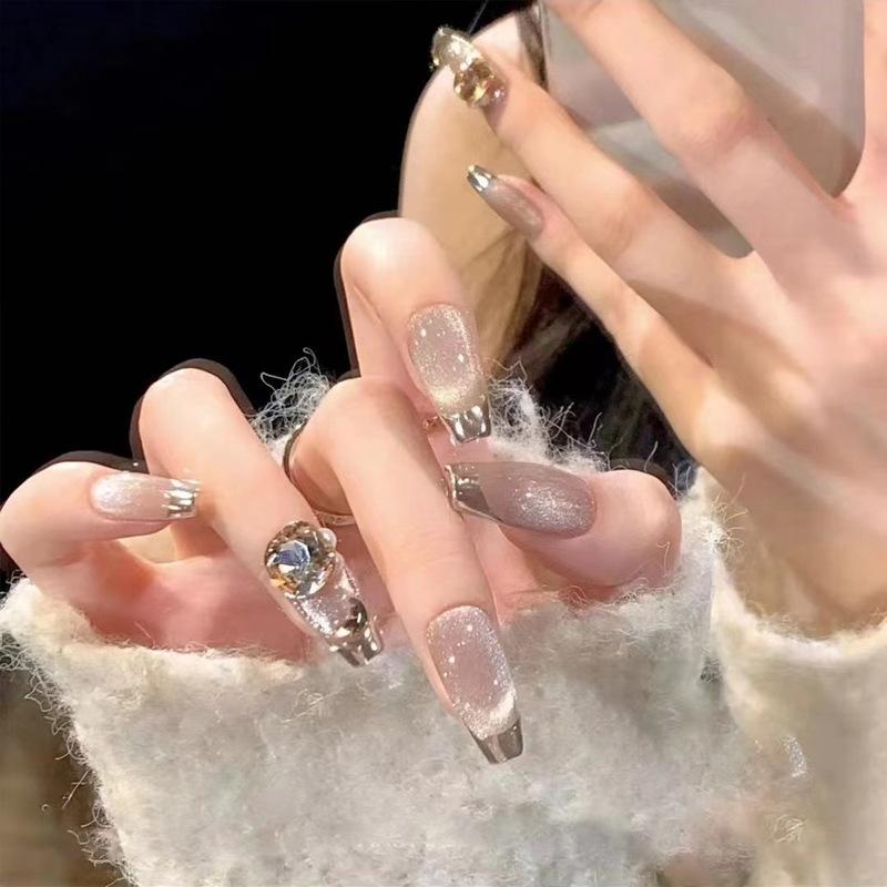 Girl 24pcs Hand Worn Armor Glitter Red False Nails   Design Press On Nail Patch Full Cover Wearable Artificial Nail Tips