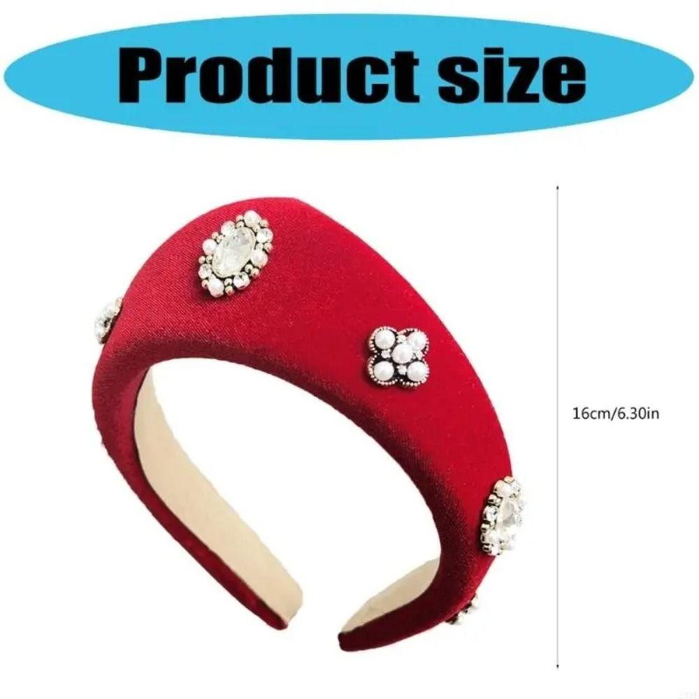 Simple Elegant Velvet Triangle Headband British Baroque Rhinestone Pearls Hairband Wide Edge Solid Color Crown Hair Hoop Party
