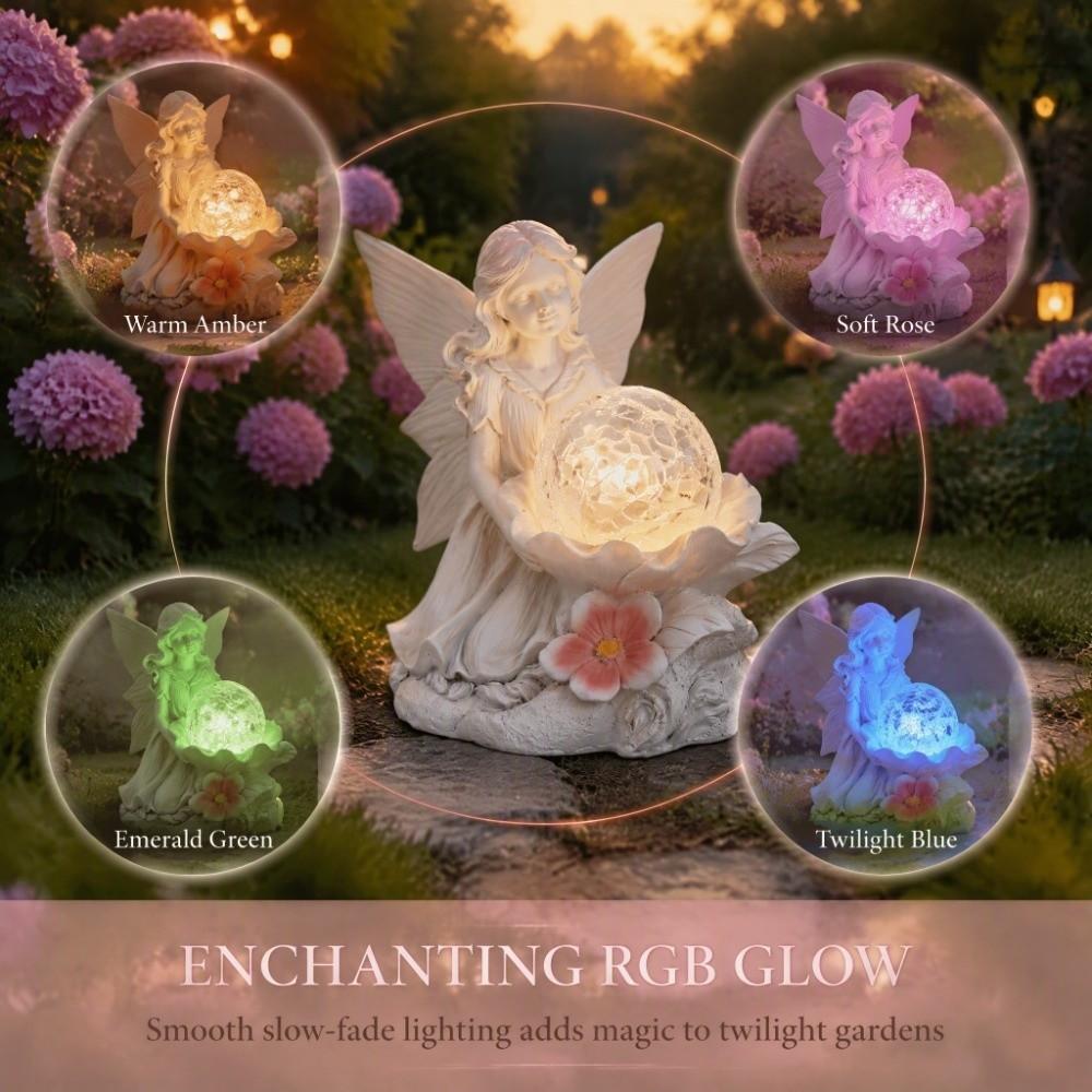 Solar Powered Resin Statue Premium Resin Solar Angel Whimsical Garden Statue  Garden Scenery