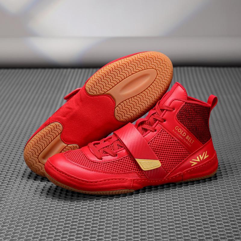 Medium top boxing shoes men's large size breathable non-slip wrestling shoes indoor fitness deadlift training shoes