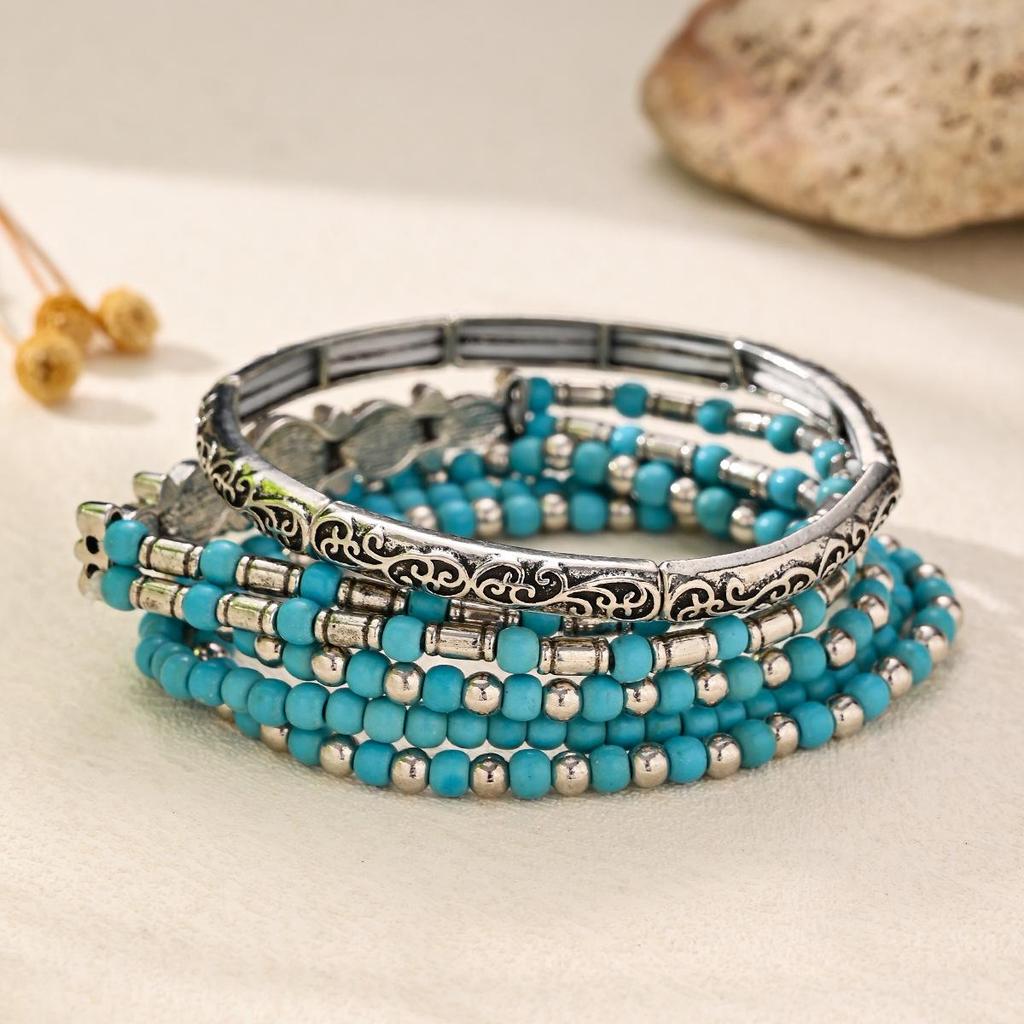Turquoise Elastic Beaded Bracelet DIY Set - 5 Pieces
