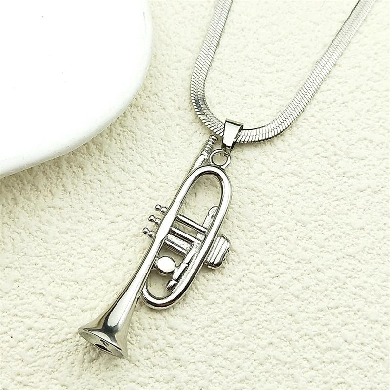 Retro Musical Instrument Trumpet Neck Chain For Women Men Stainless Steel Silver Color Hiphop Fashion Necklace Jewelry Gifts