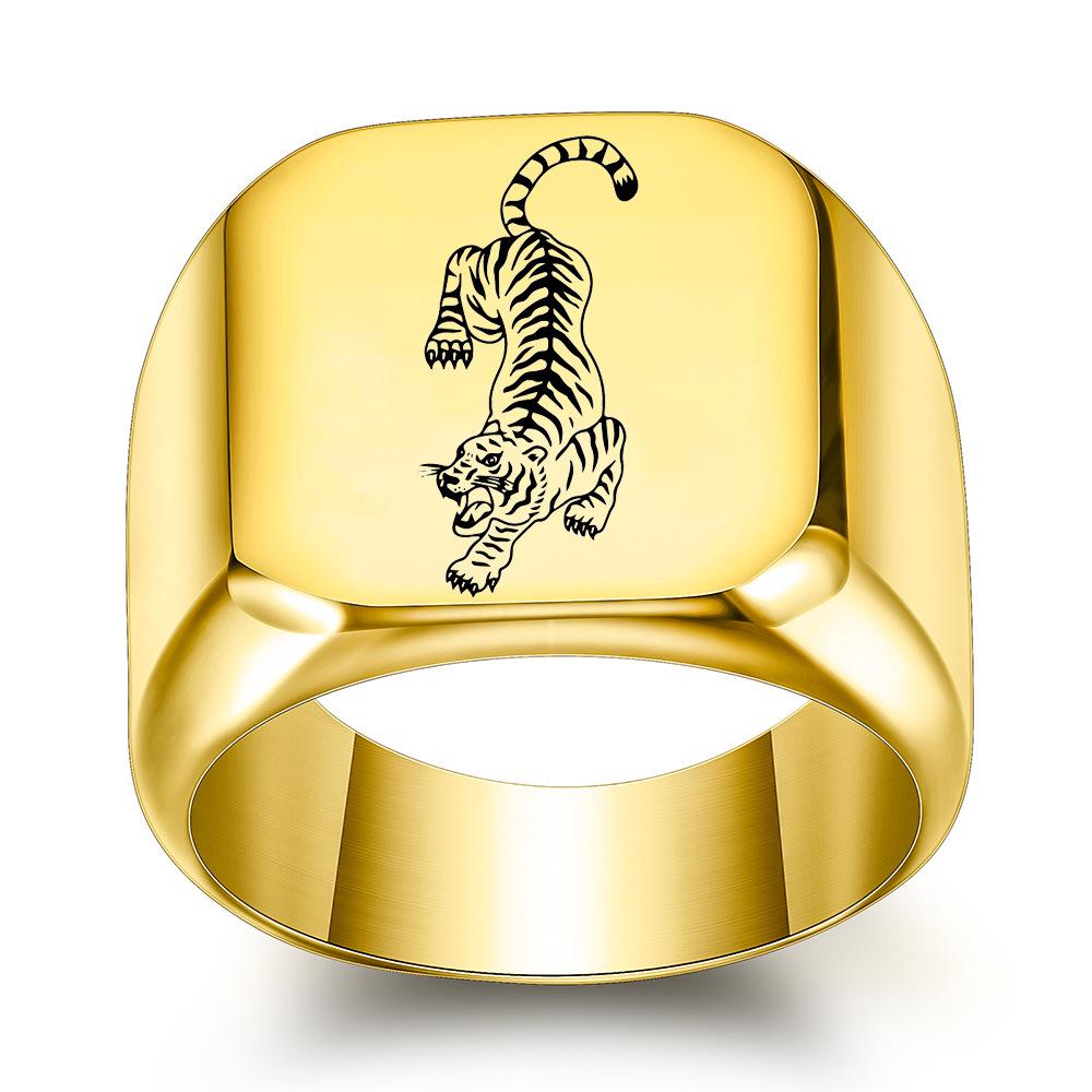 Retro European-American Style 18MM Laser Engraved Tiger Stainless Steel Ring for Women