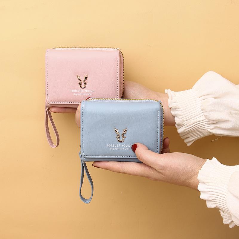 Dámská třískládací peněženka v korejském stylu pro rok 2025 se zipovou kapsou na mince a kresleným designem