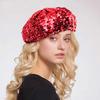 Solid Color Glitter Beanie Cap Retro Women's Sequin Beret Shiny Painter Hat  Music Festivals
