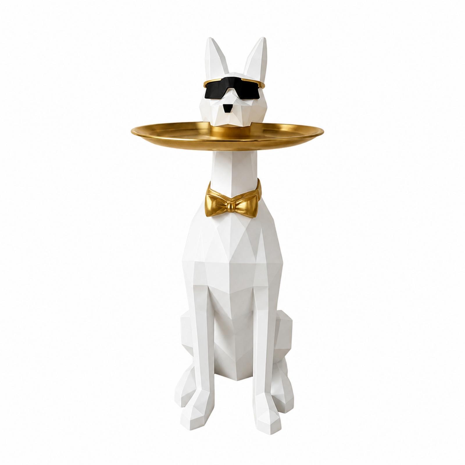 Doberman Statue with Tray Faceted Dog