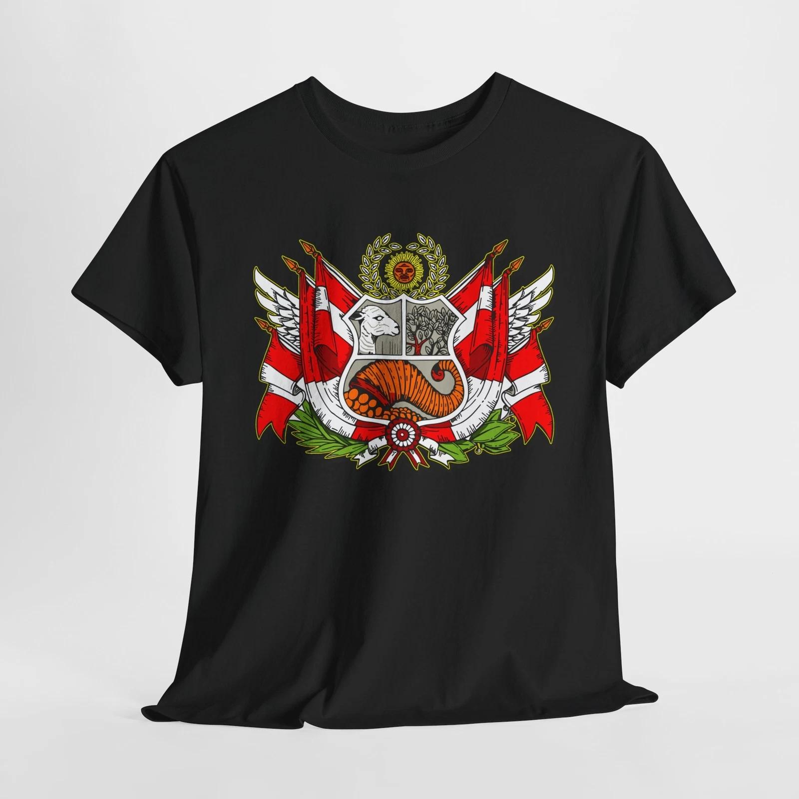 PERUVIAN GRAPHIC T SHIRT ESCUDO PERUANO COAT OF ARMS Unisex Heavy Cotton Tee 4XL